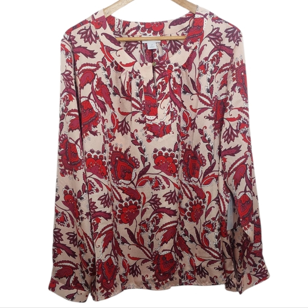 Liz Claiborne Women's Size 2X Blouse Top Shirt Pretty Pink Paisley Long Sleeve